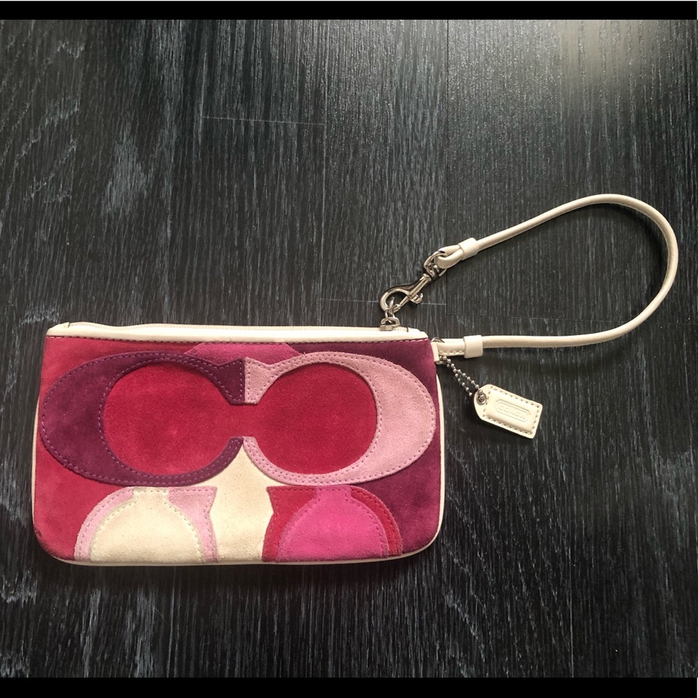 Coach wristlet pink, purple, and white suede
